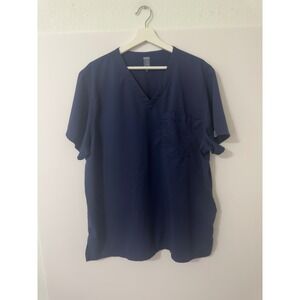Rothwear Men's Navy V Neck Scrub‎ Top XL Polyester Rayon Spandex Work Uniform